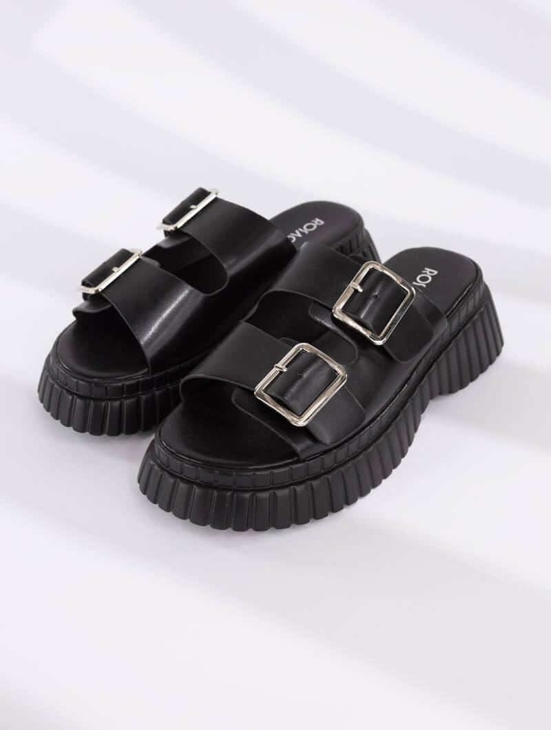 Mules compensées à double bride